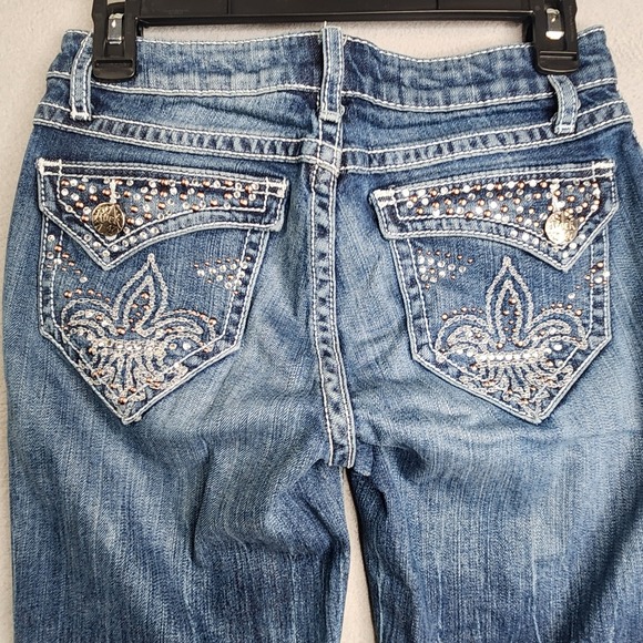 Wrangler Jeans Womens 1/2 x 34 Blue Bootcut Low Rise Rock 47 Fleur De Lis 28x30 - Picture 3 of 11